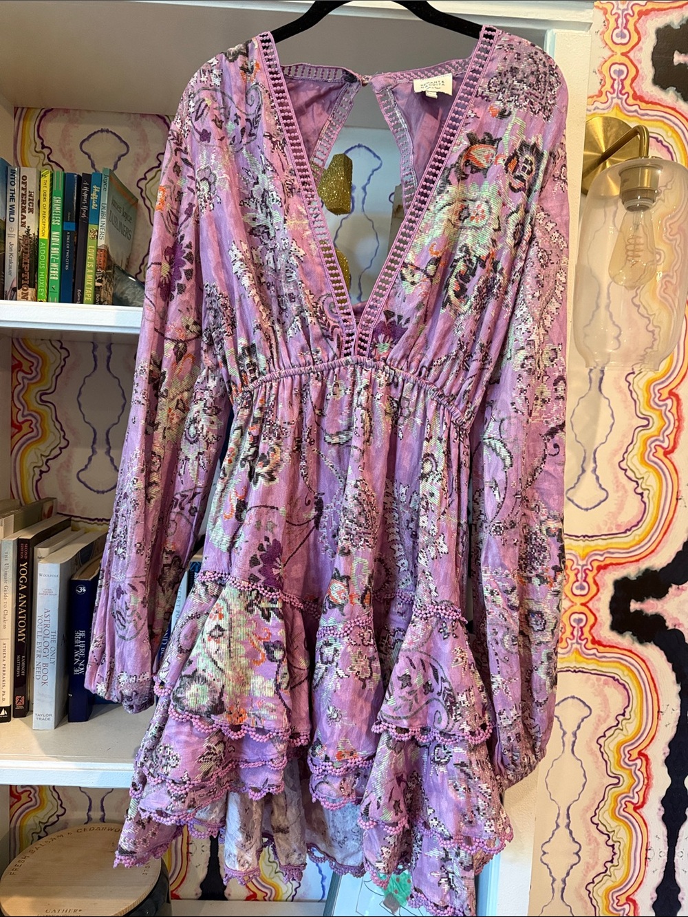 HEMANT & NANDITA Lavender Floral V-Neck Tiered Tunic